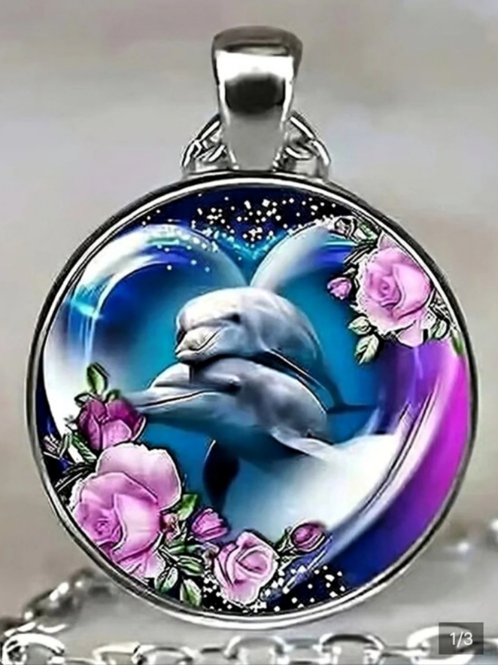 Dolphin & Floral Pendant Necklace